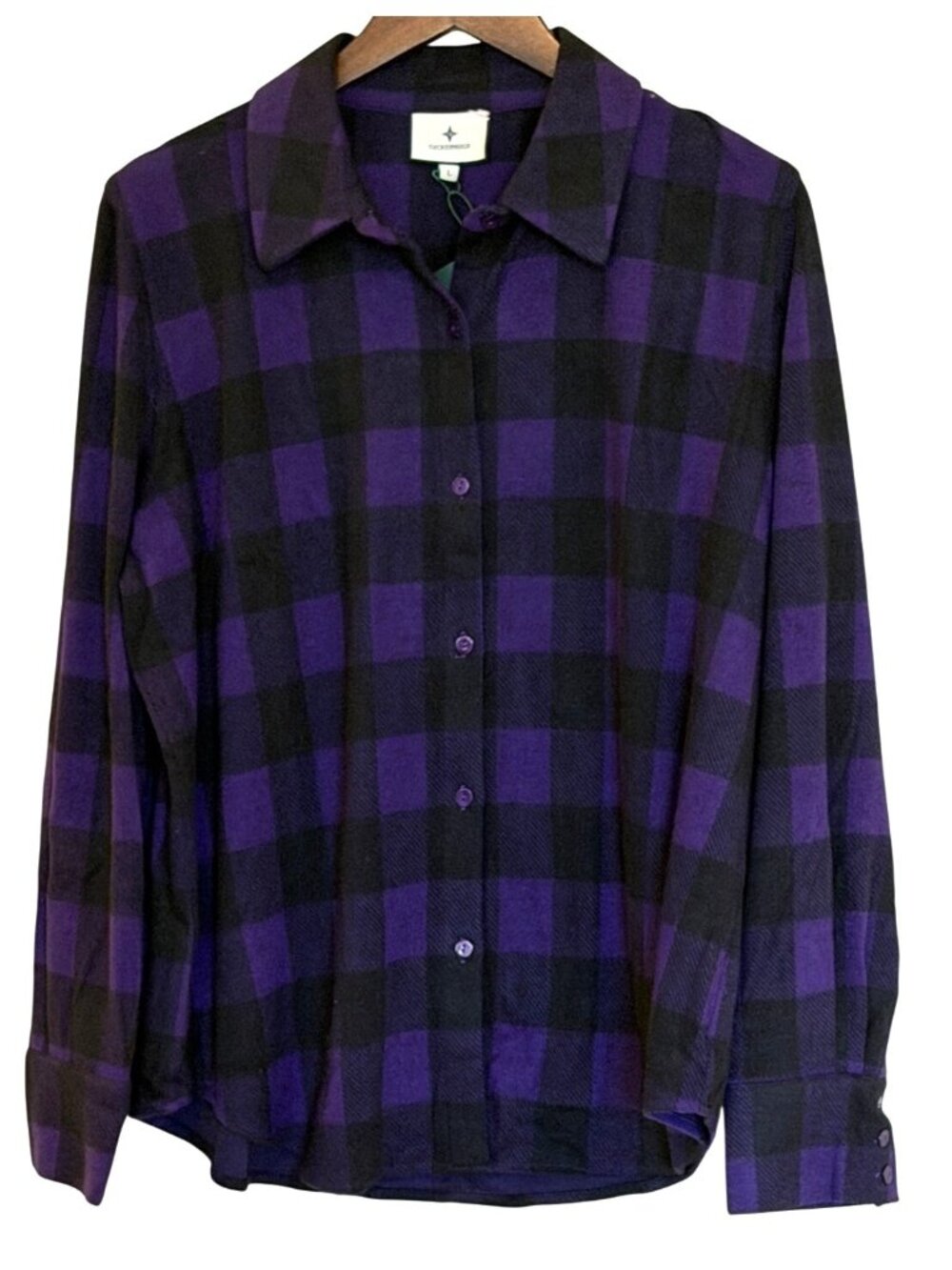 Tuckernuck Buffalo Check Flannel Shirt Purple Black Size L NWT - Picture 2 of 8